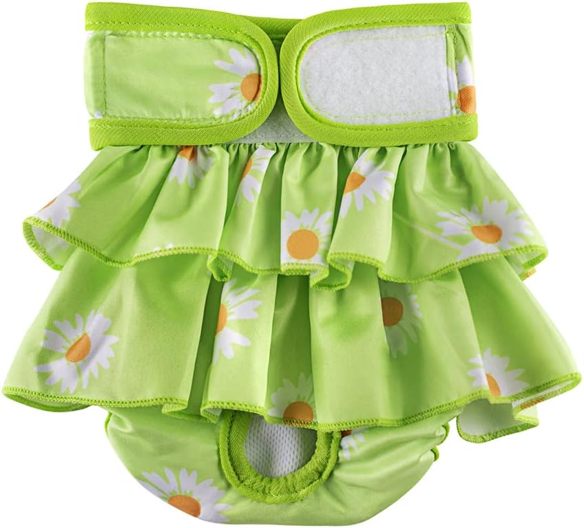 Dog Diapers for Female Dogs 3 Pack Washable Dog Panties Diaper Skirt Flower Printed Puppy Diapers Shorts for Girl Dog in Period Heat