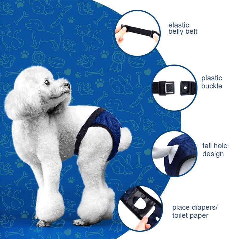 Large Reusable Dog Pants Dog Nappies, 3PCS Breathable Mesh Pet Diapers 41-56cm/16-23inch with 9 Washable Female Dogs Sanitary Pads Adjustable Briefs Protective Trousers Underwear for Dog in Heat