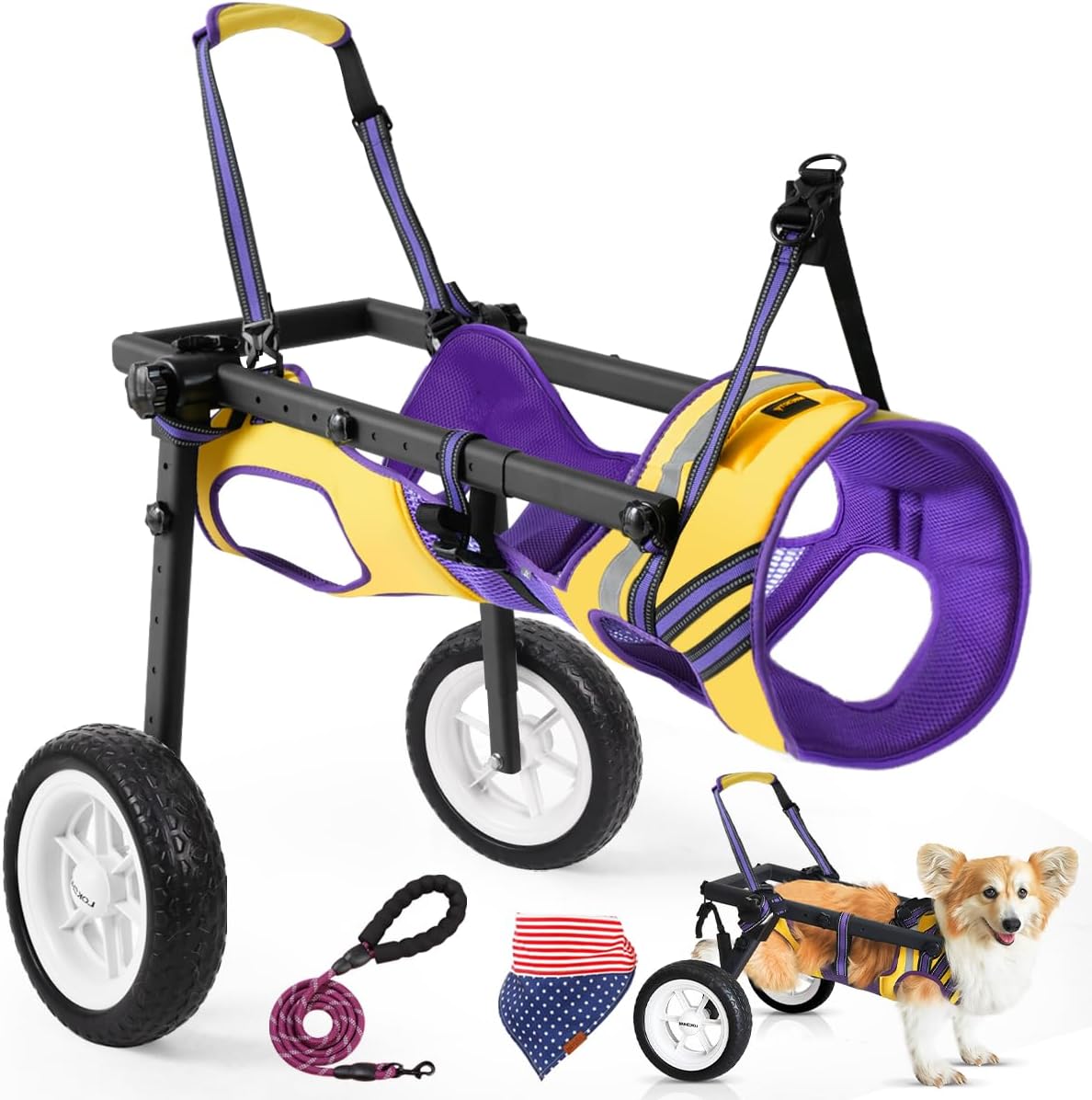 Dog Wheelchair for Back Legs Small, Newly Wheelchair for Small/Medium Dogs, Adjustable Dog Carts with Wheels for Disabled Hind Legs, with Leash, Angle-Adjustable All-Terrain Wheels - M