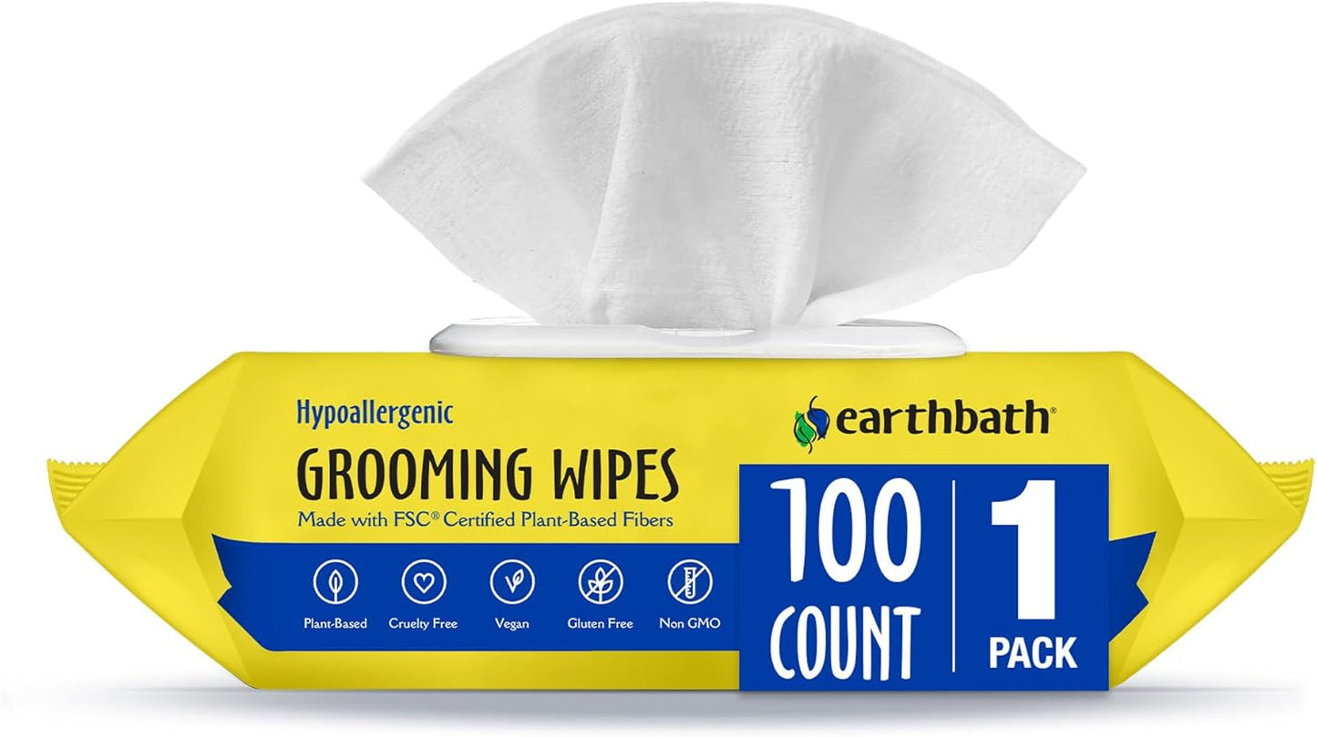 earthbath Dog Grooming Wipes - Dog Wipes for Paws and Butt, Pet Wipes for Dogs & Cats, Helps Itchy & Dry Skin -Fragrance Free, 100 Count (1 Pack)