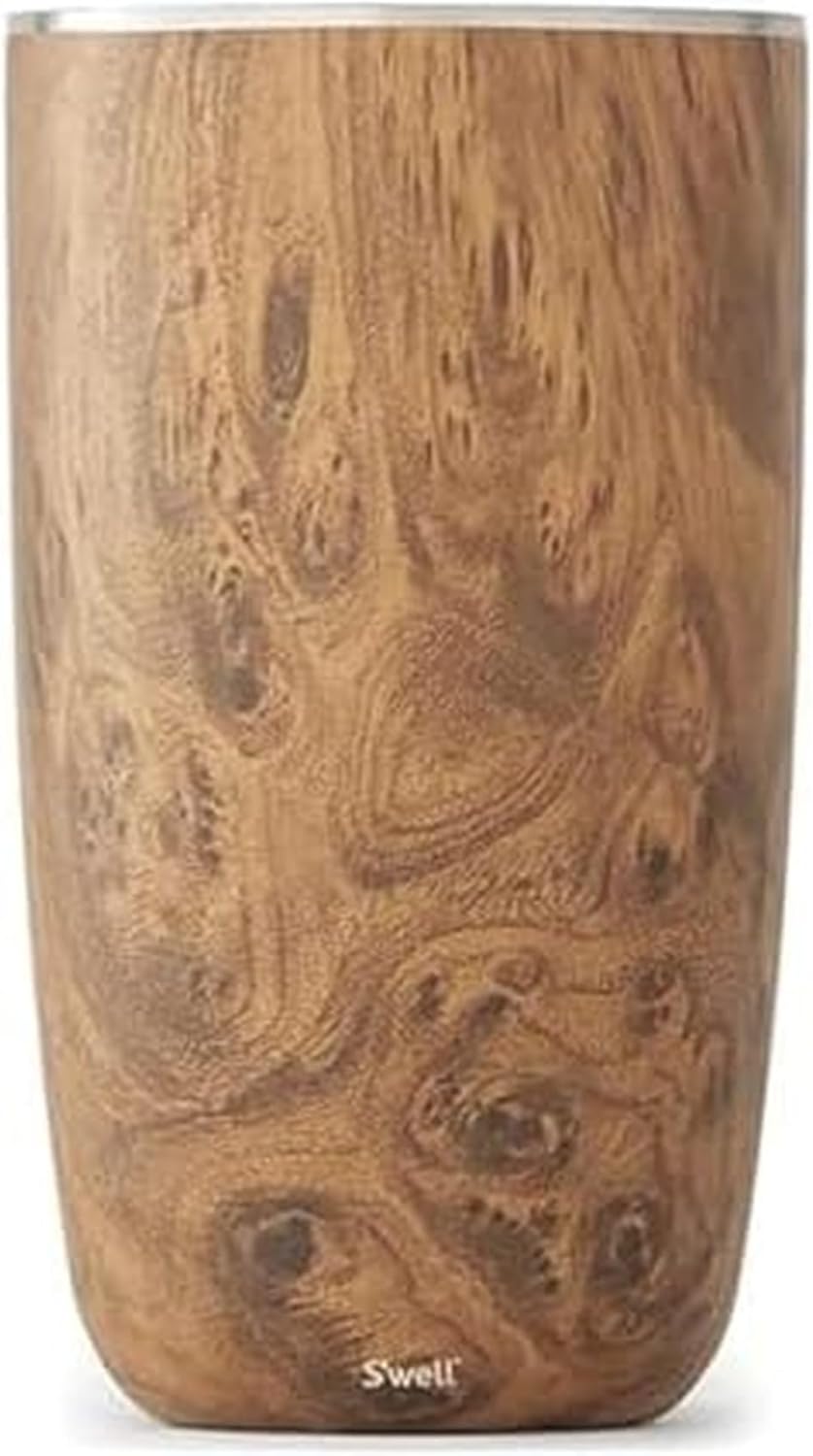 S'well Stainless Steel Wine Chiller, Holds 750ml Bottle, Teakwood, Triple Layered Vacuum Insulated Container Keeps Bottles Chilled for Longer, BPA Free Barware