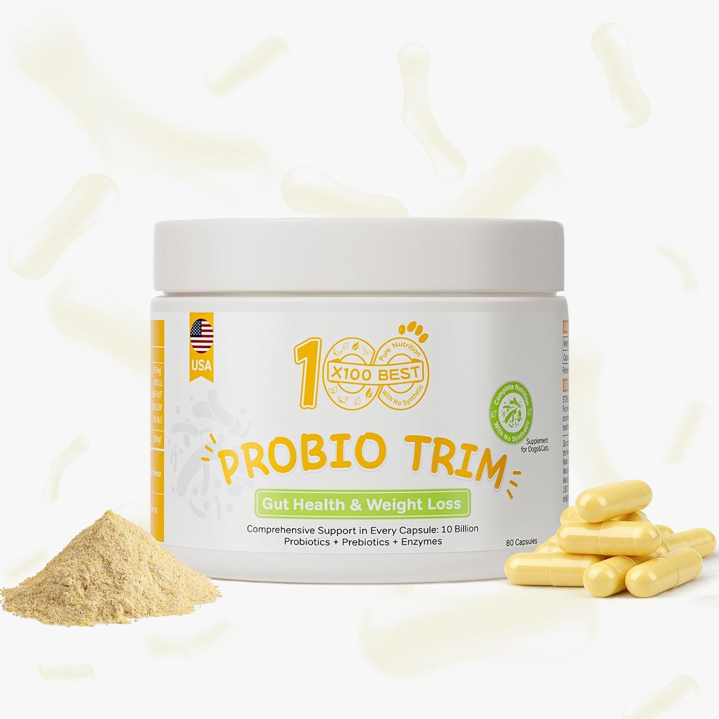 Probiotics for Dogs & Cats - 33.3B CFU, 11 Patented Strains & 4 Digestive Enzymes - Digestive & Gut Health, Immune Support, Cholesterol Metabolism & Weight Management - 80 Capsules