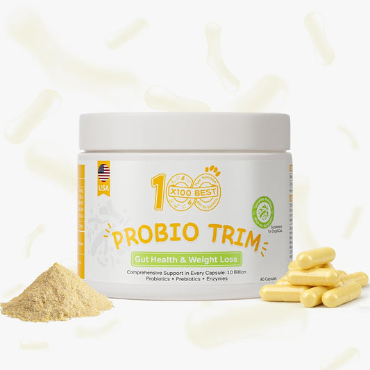 Probiotics for Dogs & Cats - 33.3B CFU, 11 Patented Strains & 4 Digestive Enzymes - Digestive & Gut Health, Immune Support, Cholesterol Metabolism & Weight Management - 80 Capsules