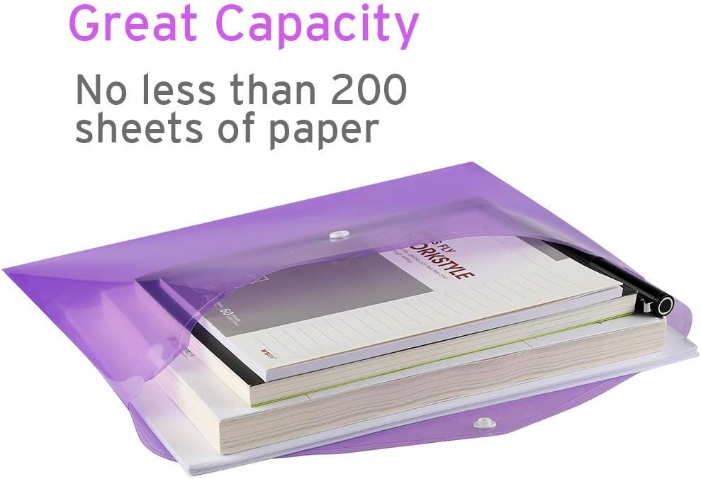 Sooez 12 Pack Folders Plastic Envelopes with Snap Closure, Clear Plastic File Folder for Document, Letter A4 Size Poly File Envelopes with Label Pocket for Home Work Office Organizer, 5 Colors