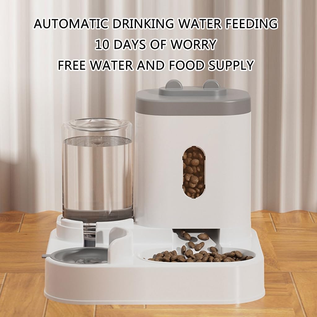 Large Dog Bowl Cats Food Bowls 2 in 1 Pet Feeders with Water Fountain Feeder and Waterer Food Container Supplies