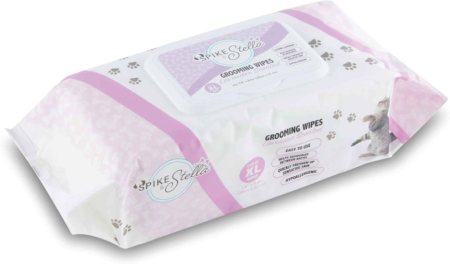 110 Pack Pet Grooming Wipes - Large & Extra-Large Sizes - Lavender, Aloe, & Unscented Variations - Hypoallergenic & Extra Durable - Perfect for Dogs & Cats, 8.6"x7.8"