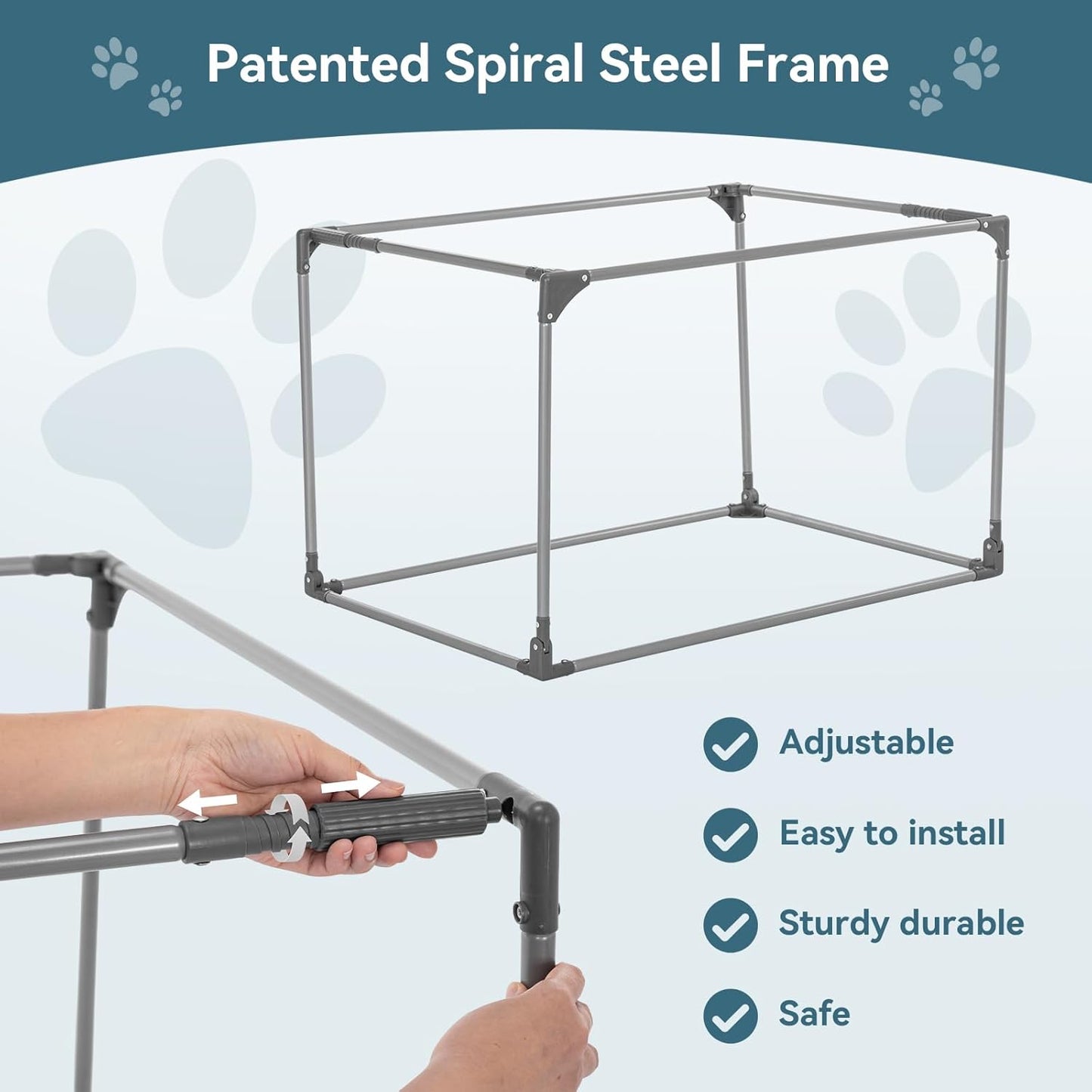 PETSFIT 26" Soft Portable Dog Crate – Patented Spiral Sturdy Frame, Collapsible Travel Kennel for Small Dogs, 3 Mesh Door, Lockable Zippers, Indoor & Car Use Blue