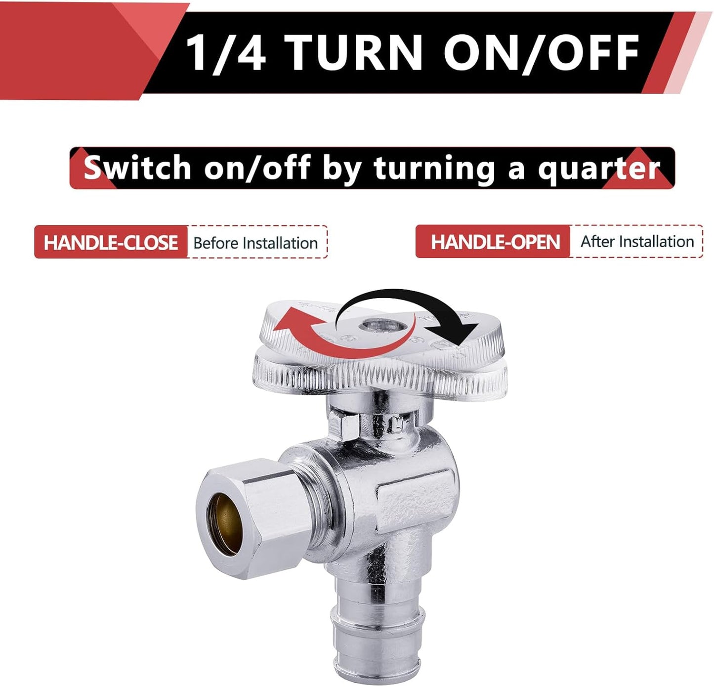 10 PCS EFIELD Stop Angle Valve Pex-A Inlet, 1/4 Turn,3/8" OD Compression X 1/2" Pex-A Expansion, Chrome Plated Brass,(VALVE094-10PCS)
