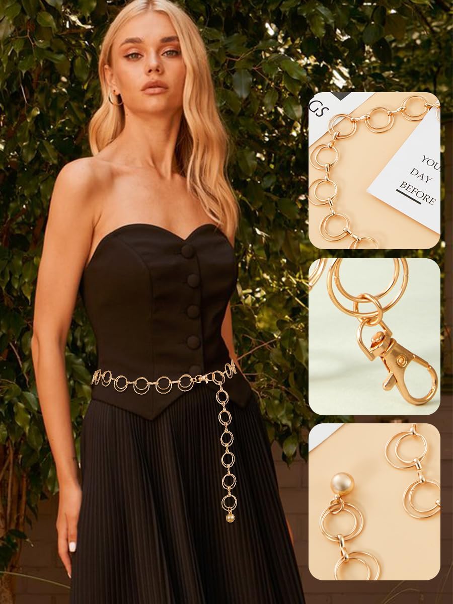 FIORETTO Chain Belt for Women Metal Waist Chain Fashion Multilayer Chain Belts for Dress