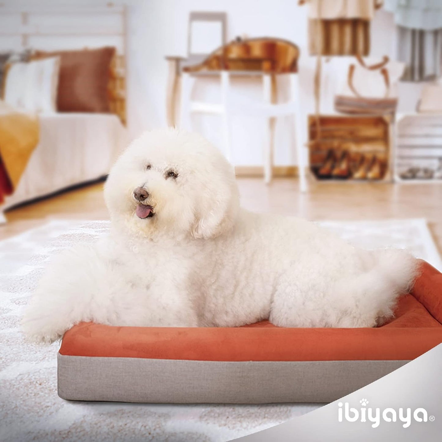 ibiyaya - Orthopedic Bed for Large Dogs - Dog Sofa Bed Large, Supportive Foam Pet Couch with Removable Washable Cover, Waterproof Lining and Nonskid Bottom - Brick Red