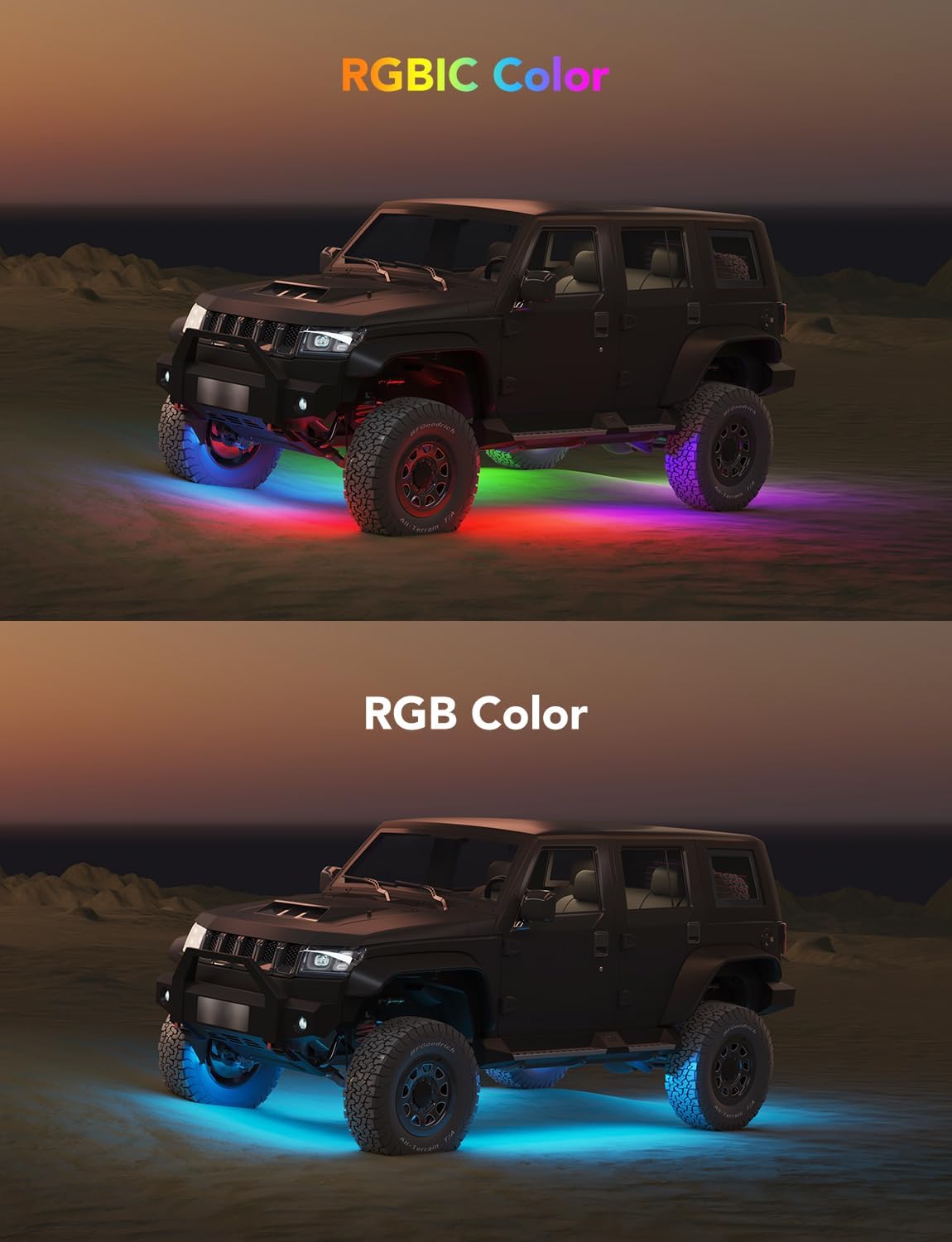 Govee Car Underglow Lights, 8 pcs RGBIC Under Car Lights with 16 Million Colors and 45 Scene Modes, Exterior Car Lights with App Control, 3 Music Modes LED Lights for Cars, SUVs, Trucks, DC 12-24V
