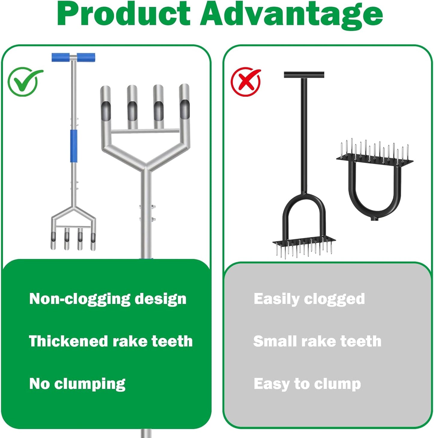 Manual Core Aerator Lawn Tool - Lawn Aeration Tool with 4 Hollow Tine,Handheld Lawn Care Coring Soil Aerator for Lawn,Yard,Golf Course,Agriculture,Garden,Farm Aerator