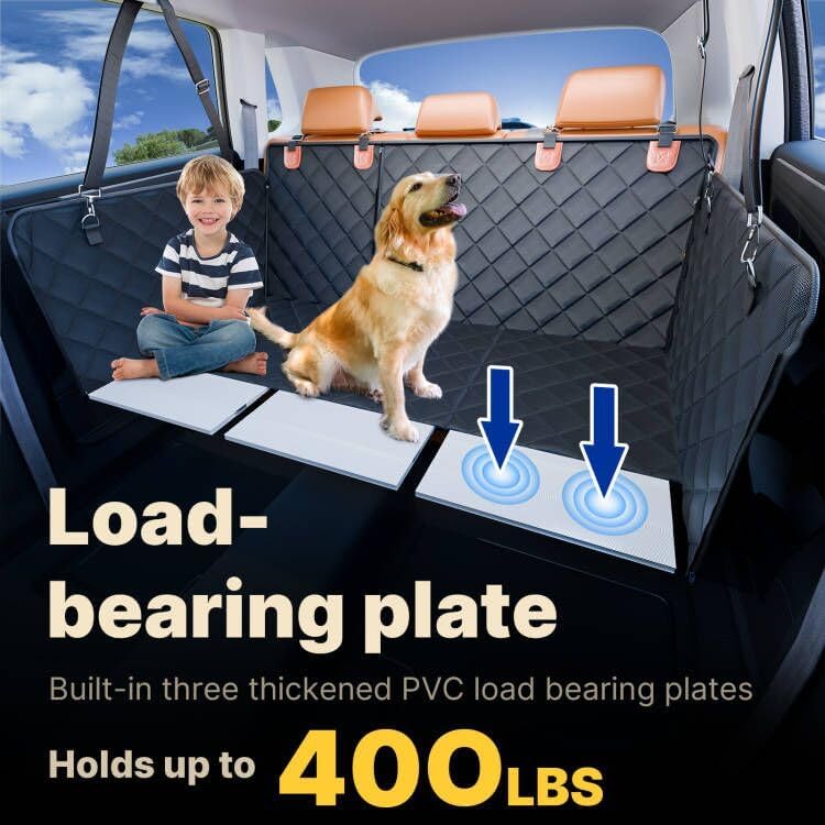 Convertible Back Seat Extender for Dogs, Foldable 400lbs Hard Bottom Dog Car Seat Cover for Back Seat, Waterproof Dog Hammock Bed Backseat Cover for Dogs in Car SUV Truck Pet Seat Cover Black M