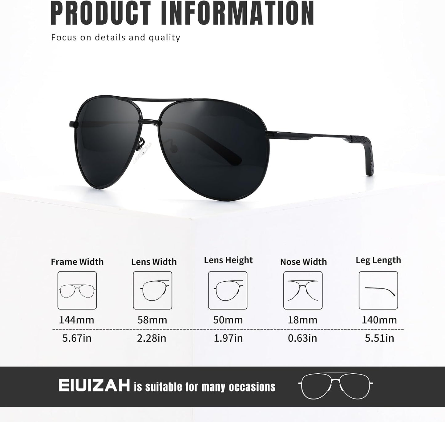 Eiuizah Polarized Aviator Sunglasses for Men Women- Classic Sun Glasses for Driving Fishing with UV Protection