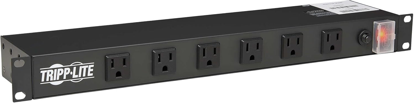 Tripp Lite 12-Outlet Rack Mount Power Strip PDU, Six Front & Six Rear Facing Outlets, 15A, 120V, 15ft Cord with Right-Angle Plug, Horizontal 1U Rack Mount, Black
