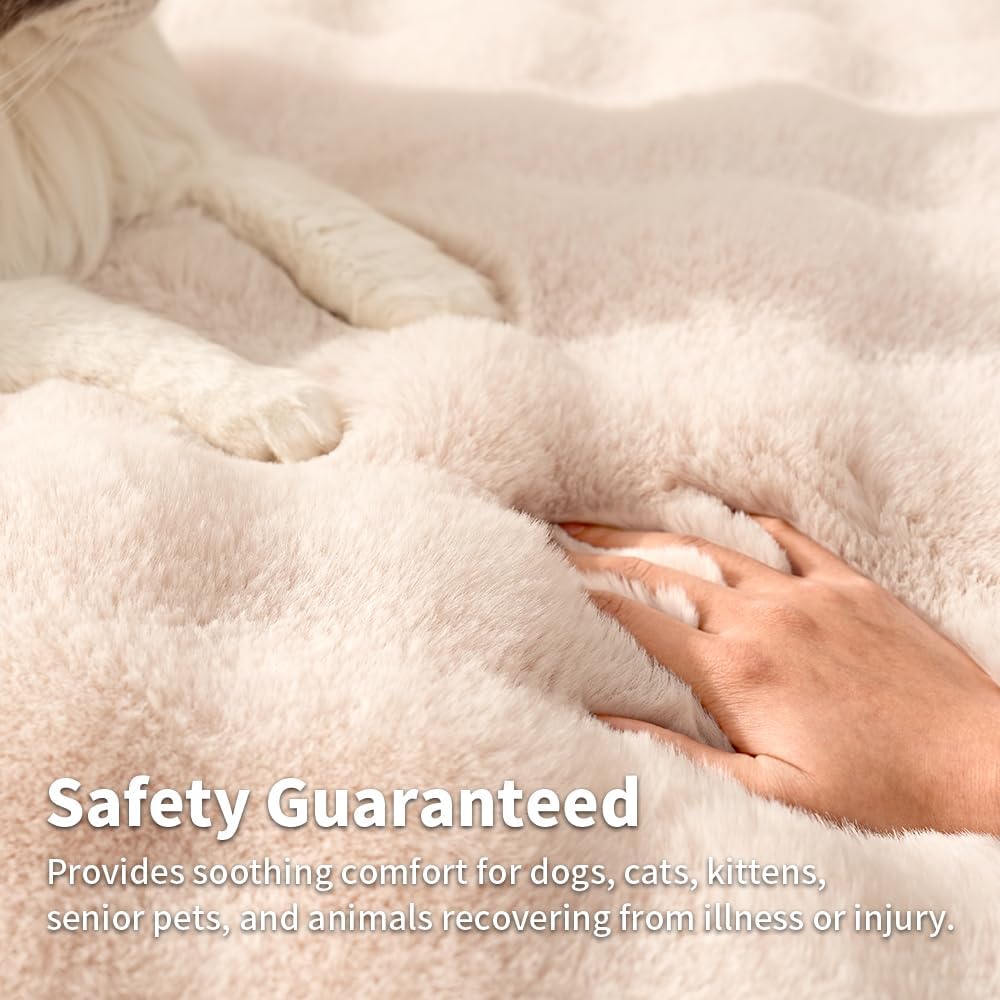 Self-Warming Cat Bed, Plush Faux Fur Pet Bed Mat with Anti-Slip Bottom, Ultra Soft Heated Pad for Cats & Kittens, Cozy Fluffy Bed for Window & Sills Couches, Machine Washable, 23x15 Inch White