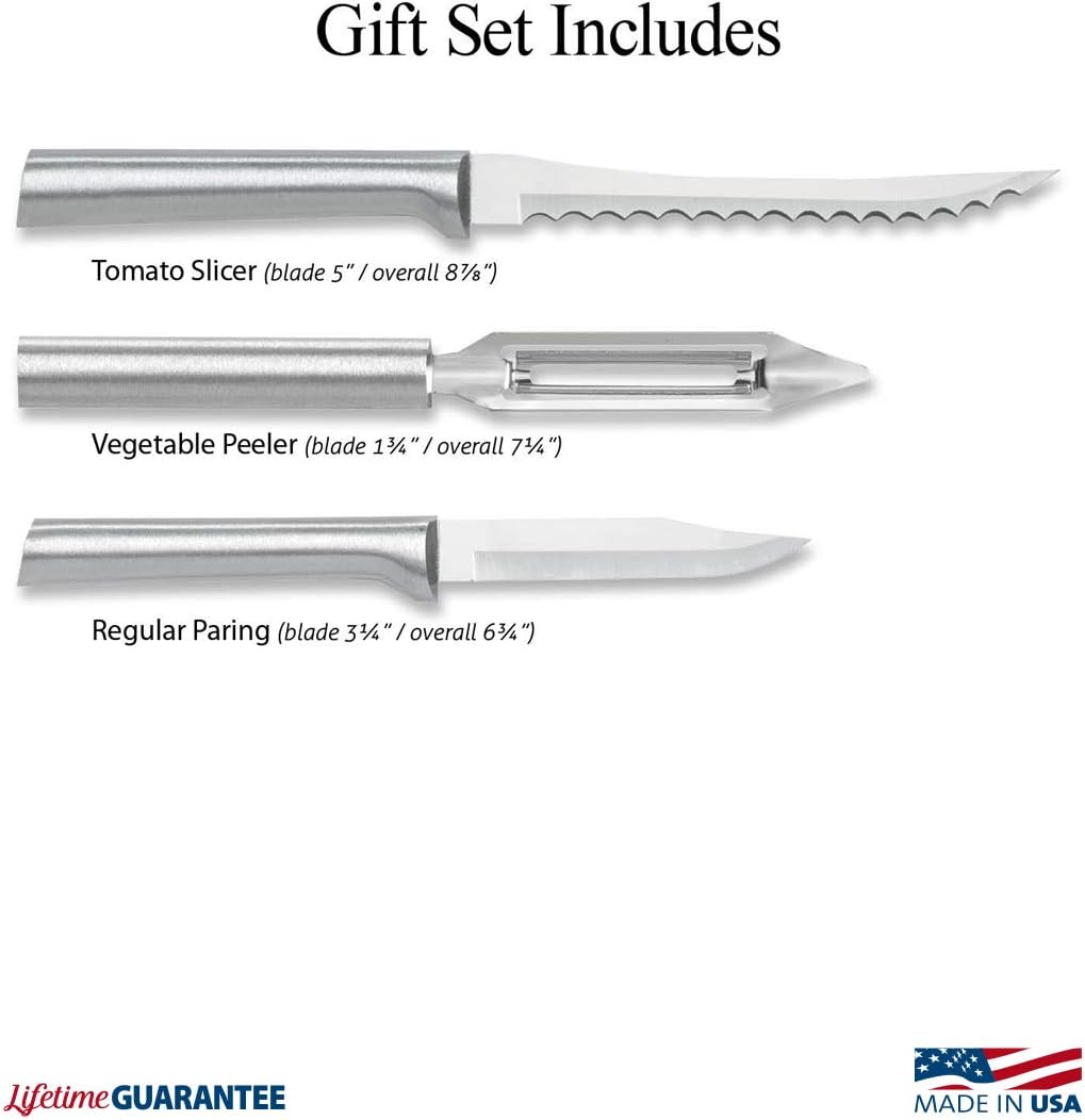 Rada Cutlery Peel, Pare & Slice Gift Set (S18), 3-piece Knife Set, Stainless Steel Blades, Silver Handle
