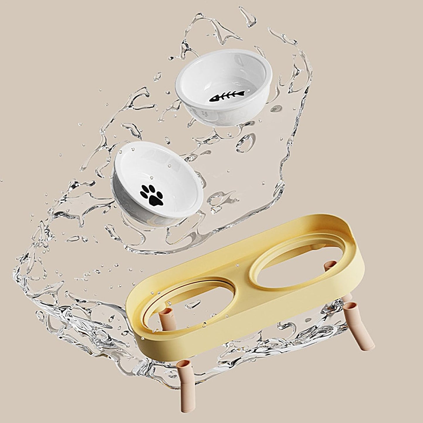Elevated Pet Bowls, Ceramic Non Slip Water Feeder, 20x15cm Adjustable Feeding Station, Glazed Pet Dish with Stand, Dog Cat Bowl with Stable Base, Indoor Outdoor Home Yard Use for Small Medium Pets