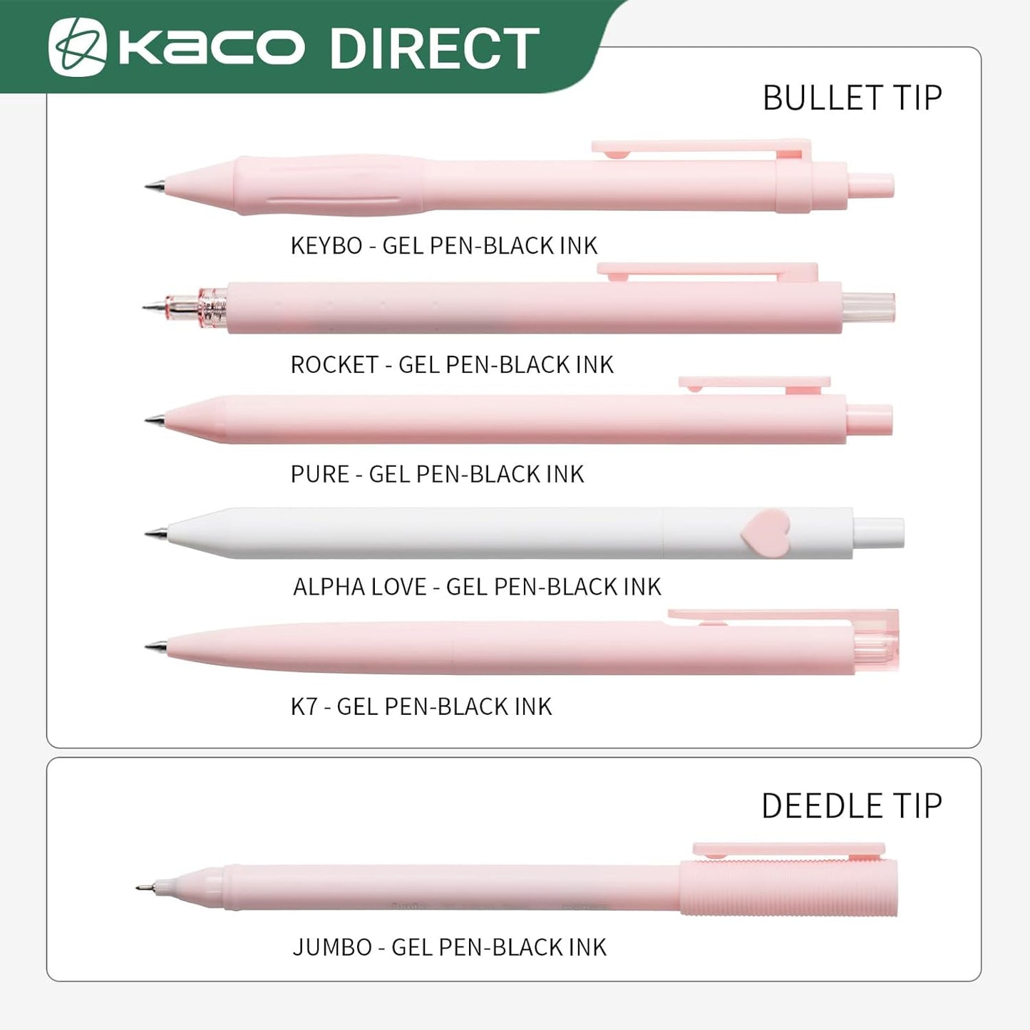Kaco 6 Pieces Gel Pens Cute Stationery, Journaling Note Taking Pens, 0.5mm Fine Point, BUCUO (6 Pcs Pink - All Black Ink)