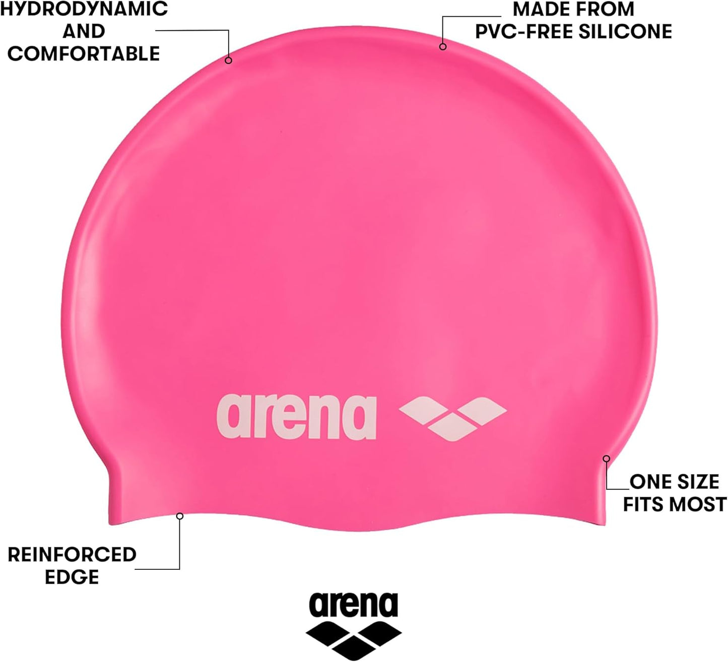 Arena Classic Unisex Soft Silicone Swim Cap for Women and Men, Intensive Training Comfortable Non-Slip Long Hair Swimming Hat