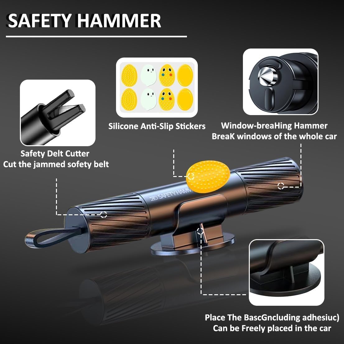 Safehammer - 2026 Upgraded Safe Hammer Glass Breaker Under Water, Car Hammer Seatbelt Cutter Window Breaker Emergency Escape Tool, Safehammer Glass Breaker for New Cars (3PCS)