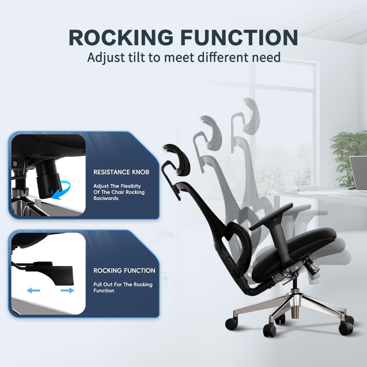 Big Ergonomic Office Chair with Sliding Seat,Dual Back Support -Adjustable 4D Armrests, 2D Headrest, Lumbar Support, 135° Reclining Mesh Back Computer Chair - Home Office/Gaming, 1600lbs Capacity
