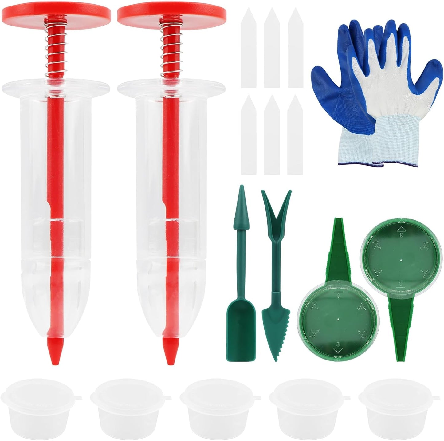 7 Piece Mini Seed Spreader Tool Set - Garden Planting Equipment with Hand Seed Dispenser Tools, Dibber Widger, Gloves for Small Seeds, Carrots, Lettuce, Herbs