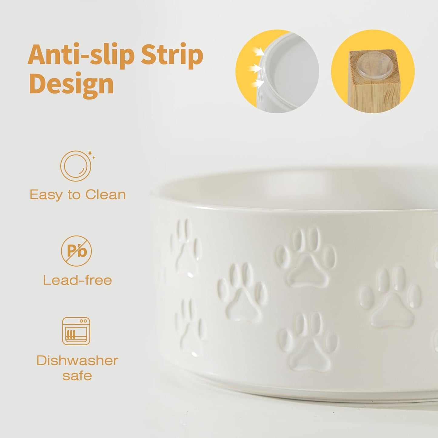 Elevated Ceramic Dog Bowl Set, 5.1" Dog Bowls with Dual Fixed Heights Stand, Elevated Food & Water Bowls for Adult Cats, Small-Breed Puppies, Non-Slip (Double Bowls + Stand - White, 5.1 inch)