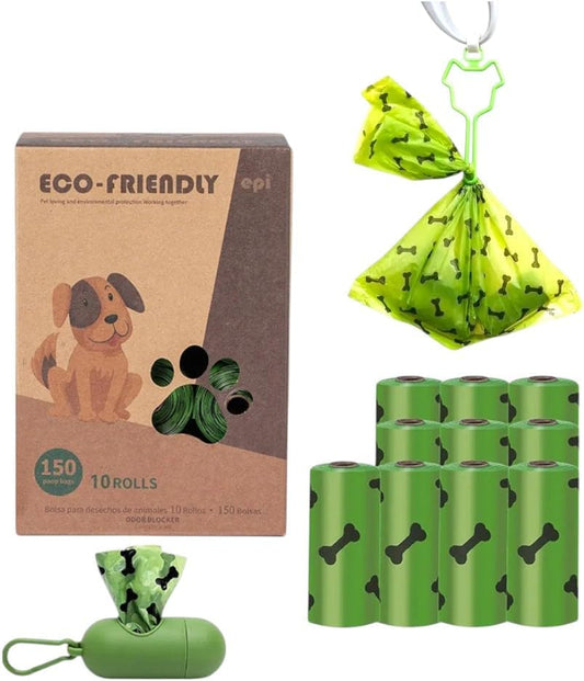 150 Dog Poop Bags w/FREE Dispenser & Hands-Free Bag Holder | Lavender Scented | Leak-Proof | Extra Thick | 13"x9" Biodegradable Waste Bags for All Dogs | Eco-Friendly!