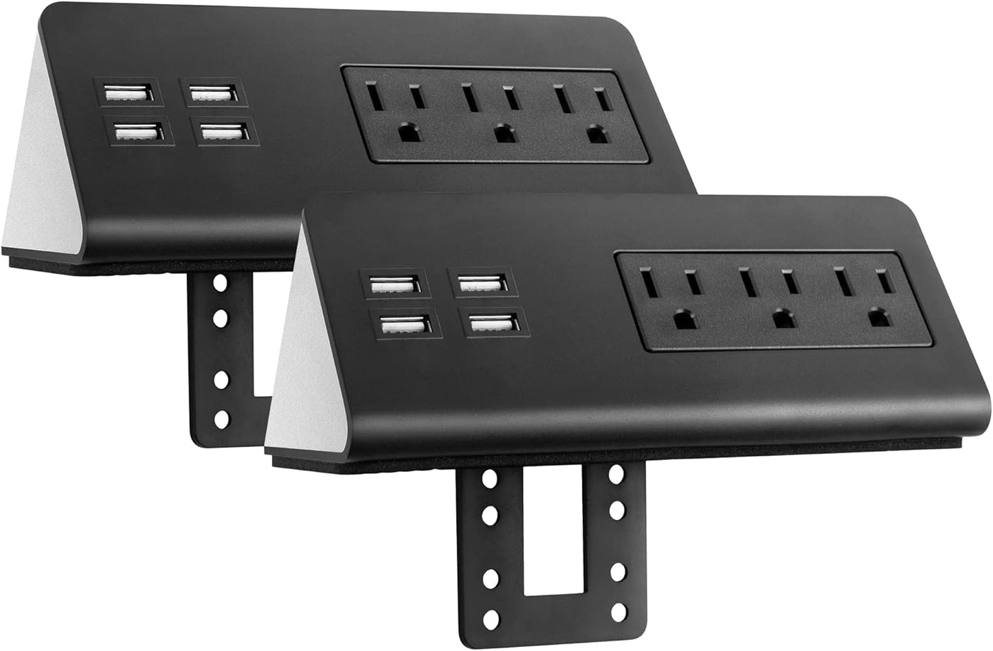 Emerising 2-Pack Desk Edge Mount Power Strips with 4 USB Ports & 3 AC Power Outlets for Home and Office Desktop Charging Bucket, 1250Joules Surge Protection,Black