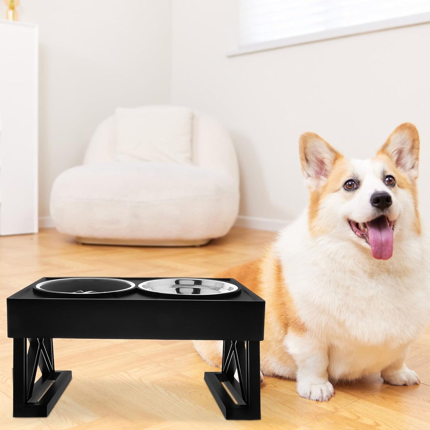 Milisten Elevated Cat and Dog Bowls Set Stainless Steel Slow Feeder with Adjustable Stand Non-tip Raised Food and Water Dish for Small Dogs and Puppies