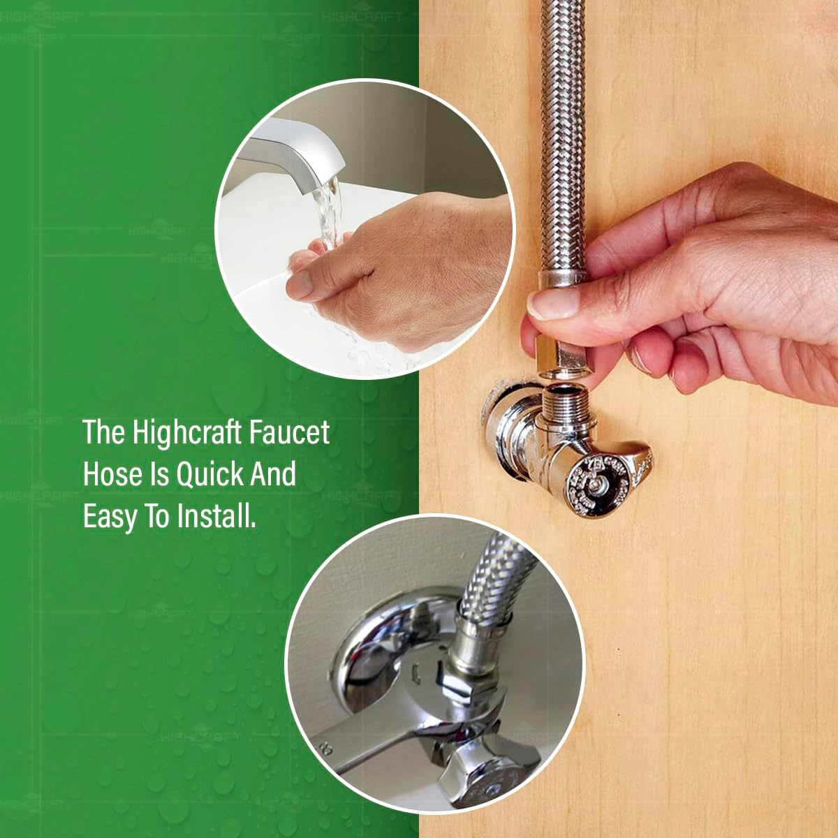 Highcraft Faucet Hose Connector 12" Length, 1/2" IPS X 3/8" Comp FIP Flexible Braided Stainless Steel Supply Line, Bathroom Kitchen Sink Extension (4 Pack)
