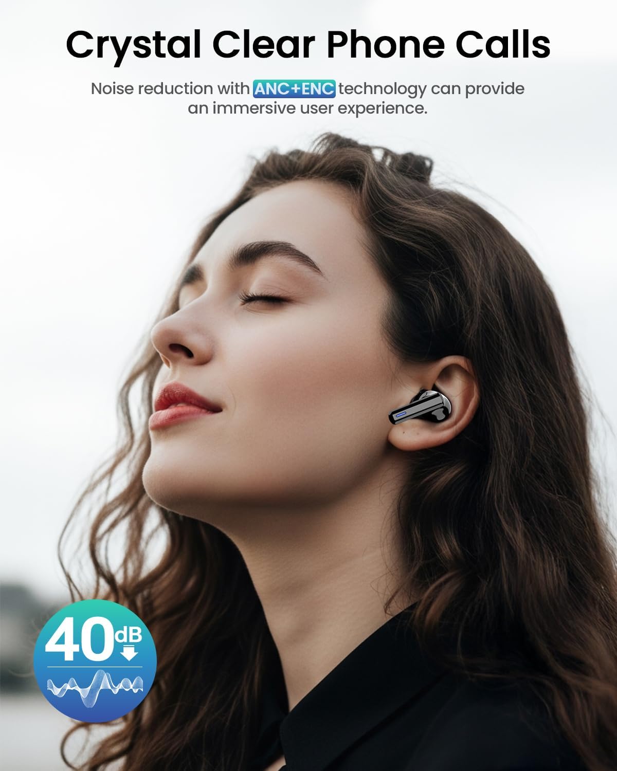 ZIUTY Wireless Earbuds Bluetooth Headphones, ANC/ENC Noise Cancelling, Ear Buds with Multifuntional Touch Screen, 40H Stereo Sound for Sports, IPX7 Clear Calls, 5 EQ for iOS Android (Black)