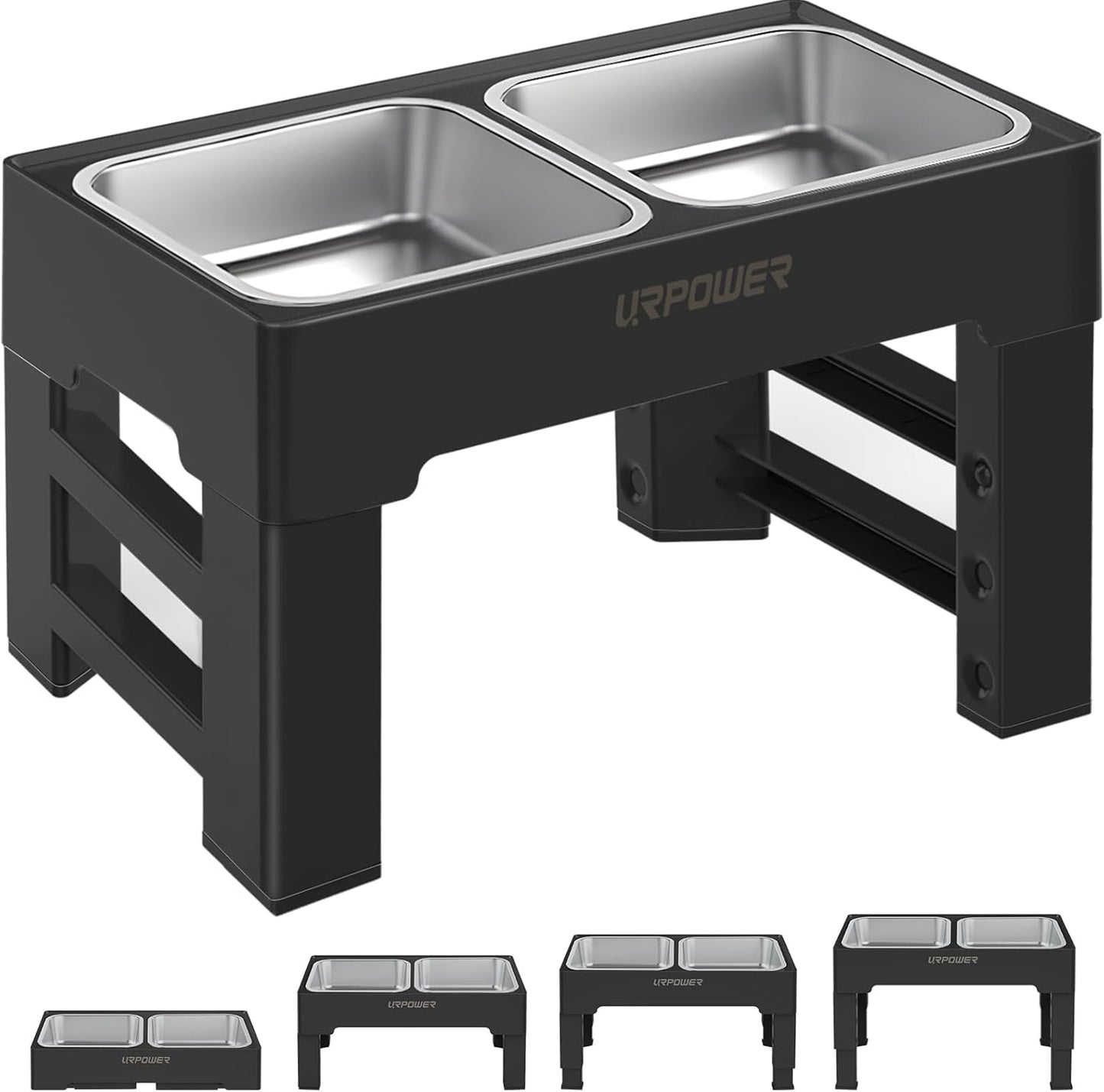 URPOWER Raised Dog Bowls 4 Height Adjustable Elevated Bowl Stand with Stainless Steel Water Bowl Non-Slip Dog Food Bowls Stand for Small Medium Large Dogs and Pets