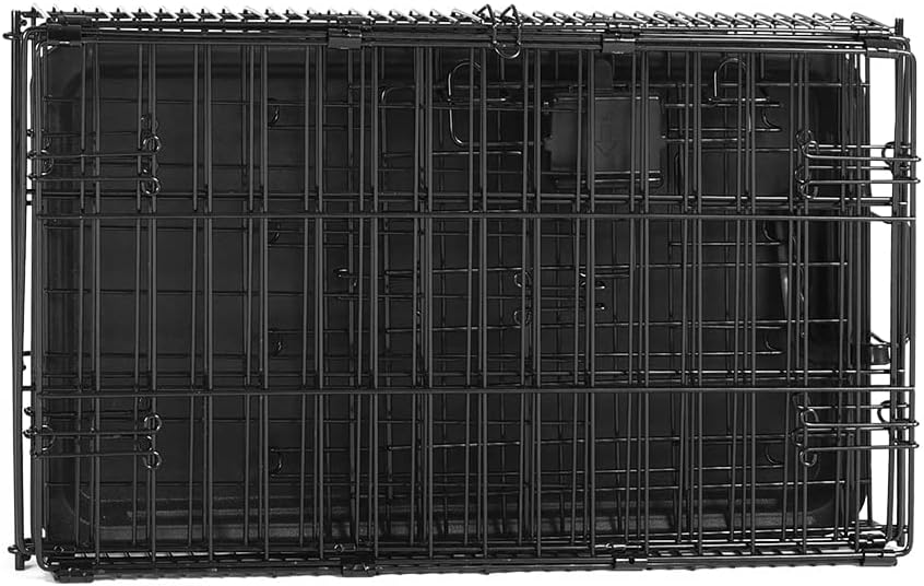 Amazon Basics Portable, Foldable Metal Wire Dog Crate with Removable Tray, Single Door, Divider Panel, Collapsible for Travel, 22 x 13 x 16 in, Black