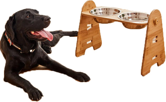 Elevated Dog Bowls, Adjustable Raised Dog Bowls for Dogs Cats, Durable Bamboo Dog Food Bowl Stand Dog Feeder, 4 Heights, 3.1in, 6.7in, 7.9in, 11.8in