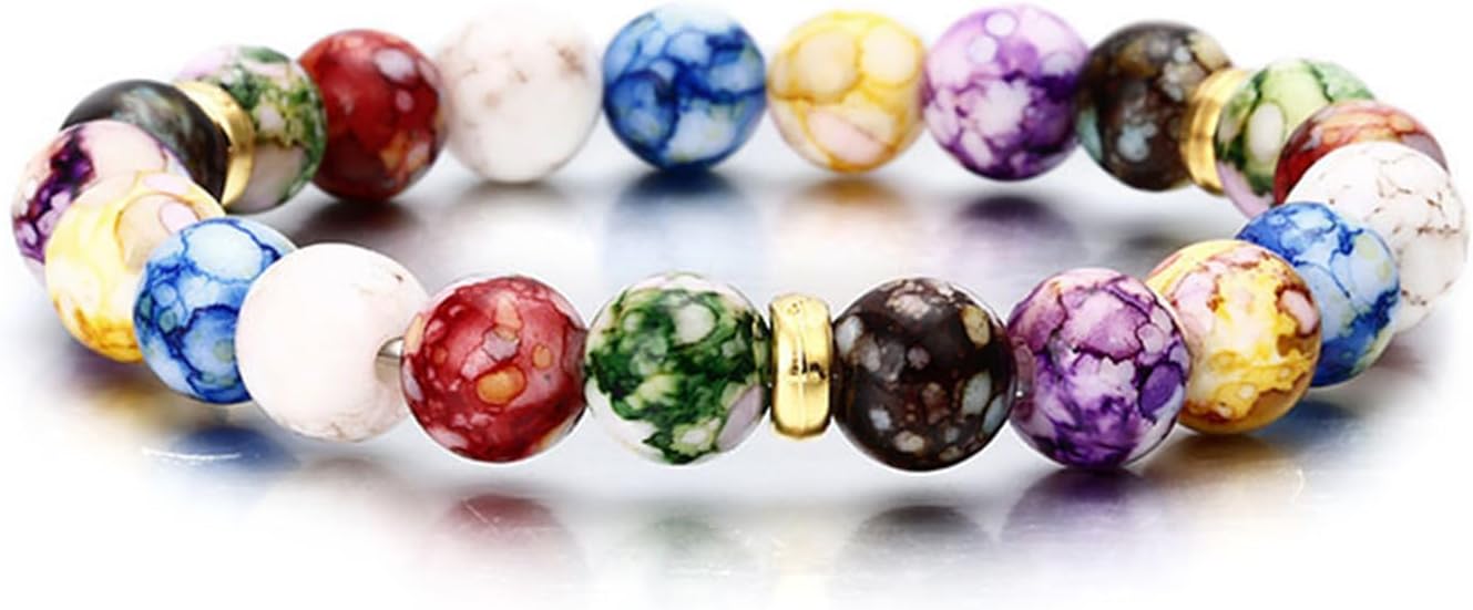 FORUBUS 7 Chakra Lava Rock Strand Bracelet - 8mm Natural Stone Chakra Beaded Stretch Bracelet for Aromatherapy Essential Oil Diffuser Jewelry (Colorful)