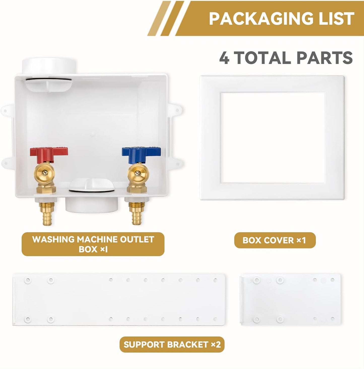 Universal Washing Machine Outlet Box, 1/2-Inch Pex Crimp x 3/4-Inch MHT Connection with Center Drain, Laundry Washer Valve Outlet Box