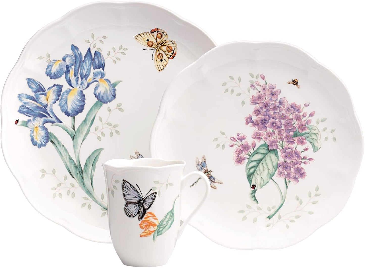 Lenox Dinnerware Set, Butterfly Meadow 18-Piece Set, Service For 6, White Porcelain, Butterfly And Flower Designs, Plates And Bowls Sets, Dishwasher Safe, Home & Kitchen (18 Pieces, Assorted)