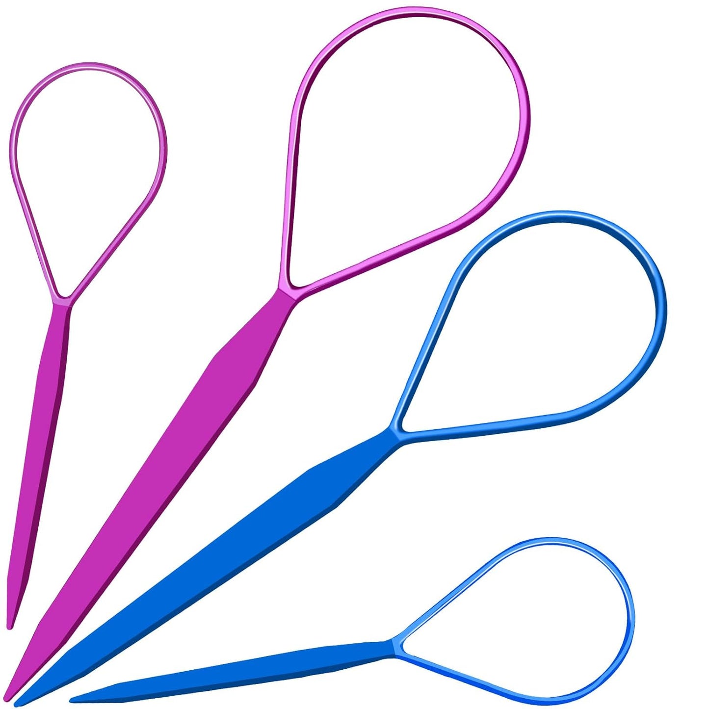 Teenitor 4pcs Pony Hair Tail Accessories, 2 Pairs French Braiding Tool, Turvy Styling Tool for Women Girls, Ponytail Pull Through Tool Purple/Blue