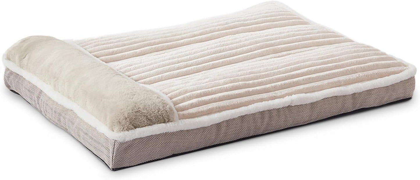 Dog Bed for Large Dogs, Dog Mattress with Pillow for Crate Kennel, Sofa pet Bed, Super Soft pet Bed for Medium, Jumbo, Small Dogs Breeds (Beige, X-Large:(40"x28"x3.5")