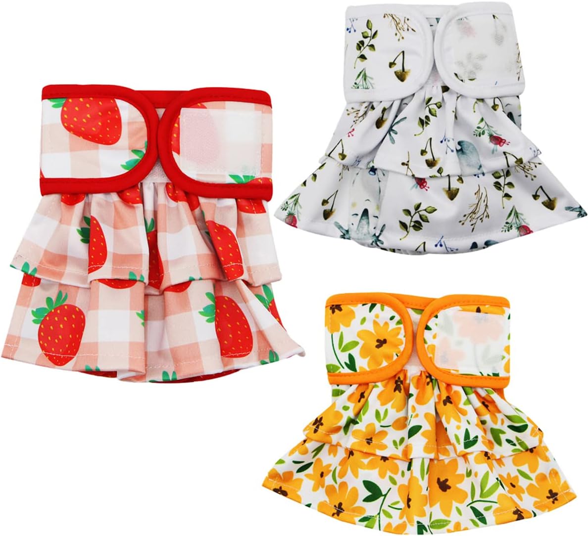 Reusable Dog Diapers for Female Dogs 3 Pack Washable Dog Panties Diaper Skirt Flower Love Heart Print Puppy Diapers Shorts for Dogs in Heat, Period