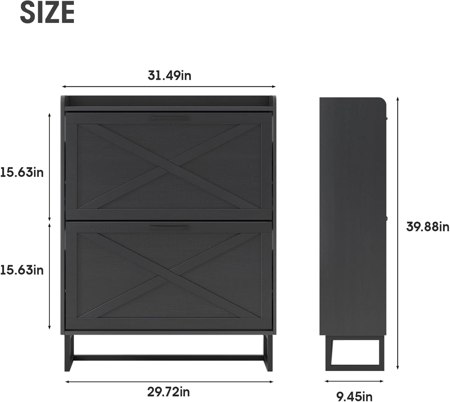 Maupvit Shoe Storage Cabinet with 2 Flip Drawers, Freestanding Organizer with Metal Legs for Entryway, Narrow Shoe Rack Cabinet, Black
