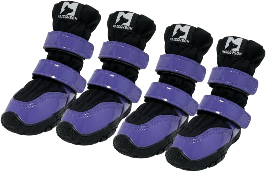 Dog Shoes for Winter Outdoor Purple Patent Leather Fleece-Lined for Warmth Waterproof Non-Slip Dog Booties 4PCS (7#(2.36-2.56))