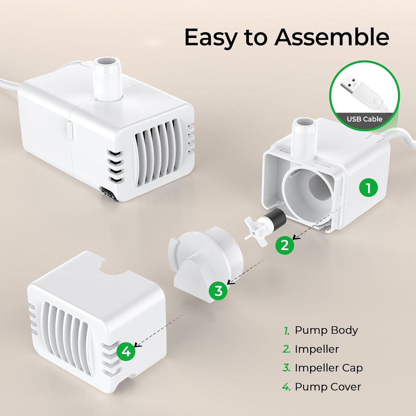 Ceramic Cat Water Fountain Pump, Super Quiet Replacement Pump for VOLUAS 2.2L/74oz Ceramic Pet Water Fountain(USB Plug)