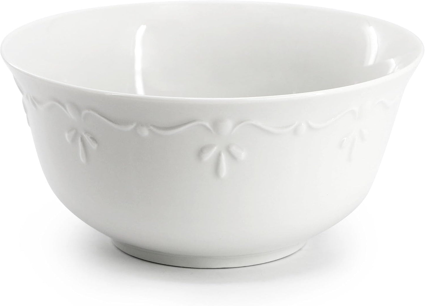 Elama Henryi 18 Piece Embossed Rim Detail Porcelain White Dinnerware Set, Tableware Set, Serveware (18 Piece)