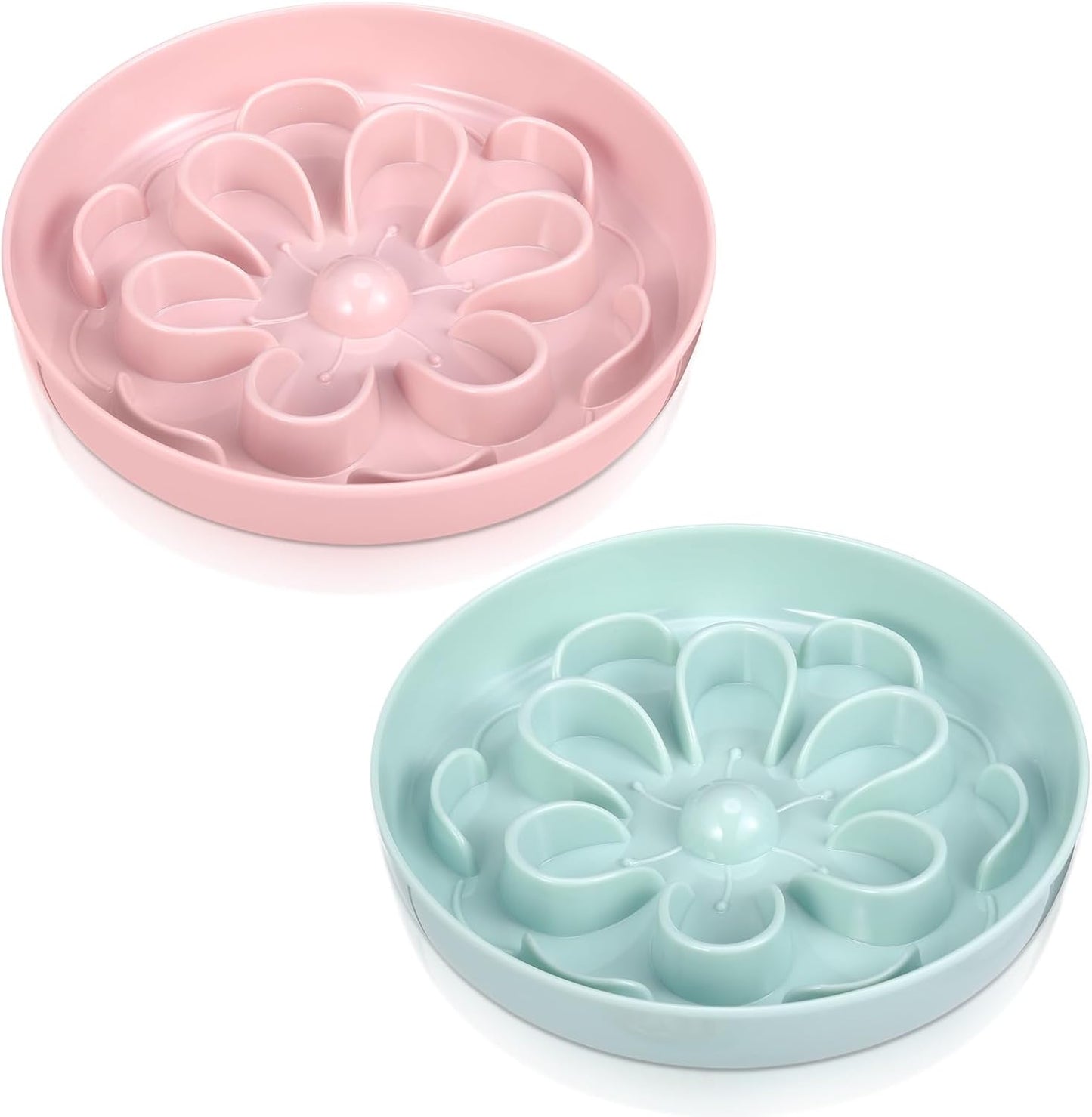 2 Pcs Cat Slow Feeder Bowl Cute Cat Food Bowl with Bloom Design Healthy Eating Diet Interactive Feeder Wet Dish for Pets Small Dogs(Pink, Green)