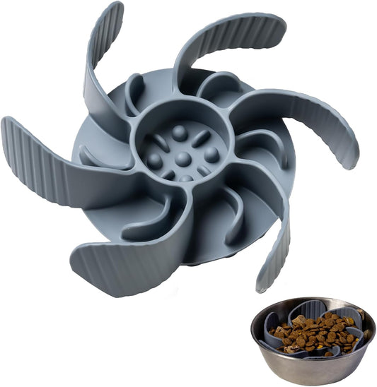 Slow Feeder Dog Bowl Insert, Flower Design Slow Feeder Insert, Anti-Choking Pet Food Dish for Large Medium Small Breed Dogs, Gray