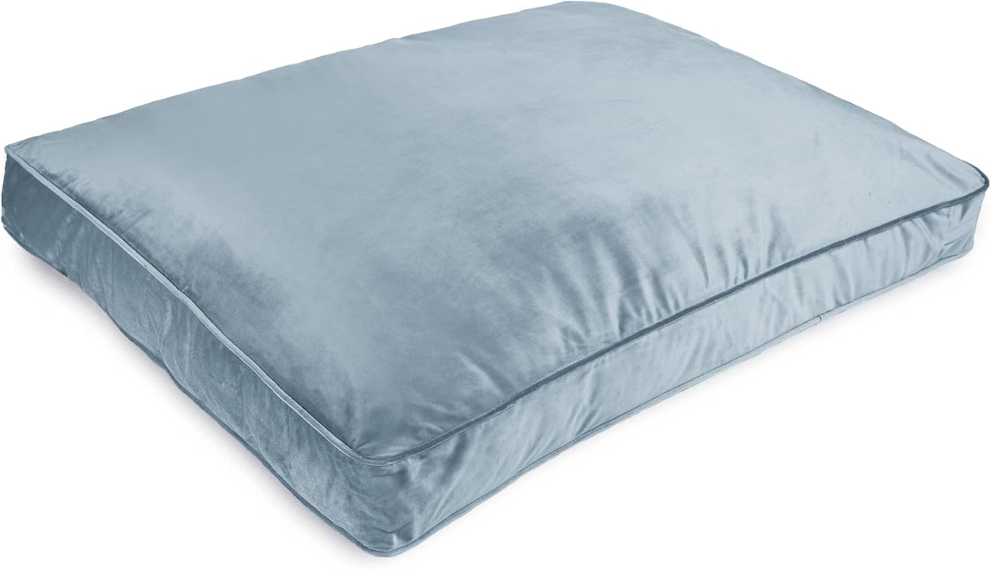 Sherry Kline Rectangle Double Sided & Reversible Soft Velvet Bed for Small Dogs & Cats, & Medium Or Large Dogs, with Removable & Washable Cover. Filled with White Polyester Fiber. Blue 54” X 42” X 5”