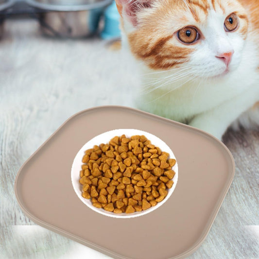 Mikikit Silicone Pet Feeding Mat for Dog Food and Cat Bowl, Waterproof Spill Proof Placemat with Raised Edges, Non Slip Floor Protector Pad, Coffee